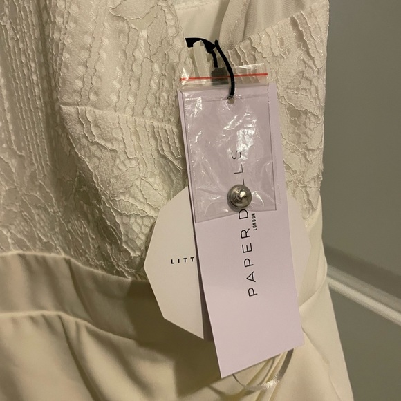 Paper Dolls Petite wrap front midi dress with lace top in white - Picture 6 of 6